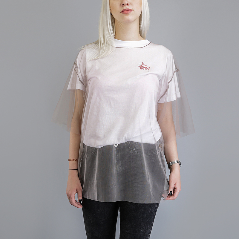 женская бежевая футболка Stussy Shell Tulle Shirt 211100-grey - цена, описание, фото 1